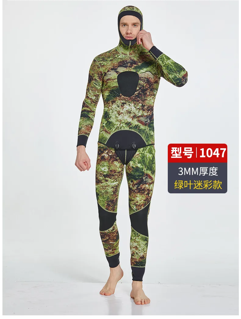 Wholesale Two Piece Men Hoodie Wetsuits 3mm 5mm 7mm CR Neoprene Free Diving Wet Suit Full Body Diving Spearfishing Wetsuit