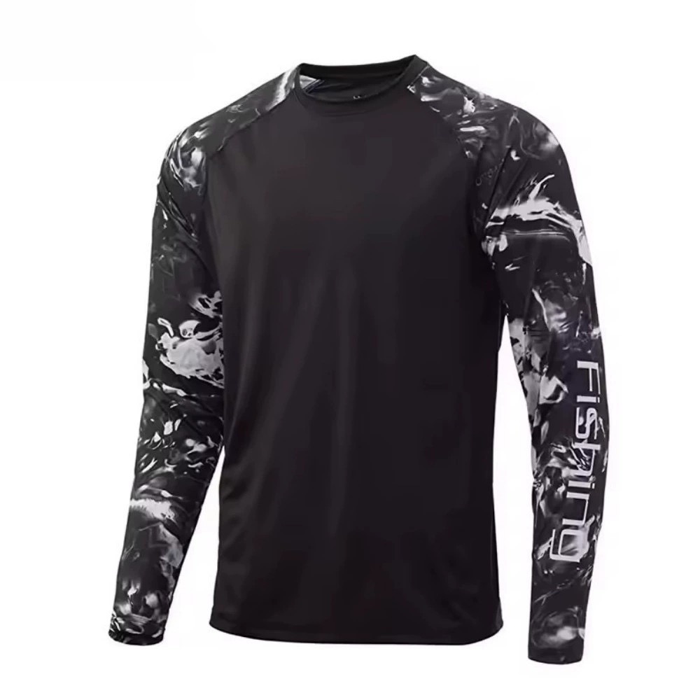 Long-sleeved round-neck men's outdoor fishing clothing UV protection ice silk long-sleeved Luya casual sports T-shirt