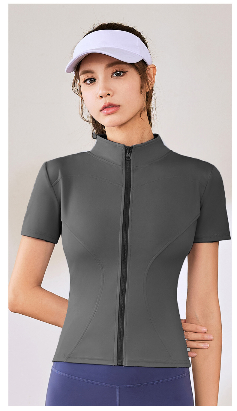 Women's high elasticity short sleeved yoga suit jacket, tight fitting running nude fitness sportswear