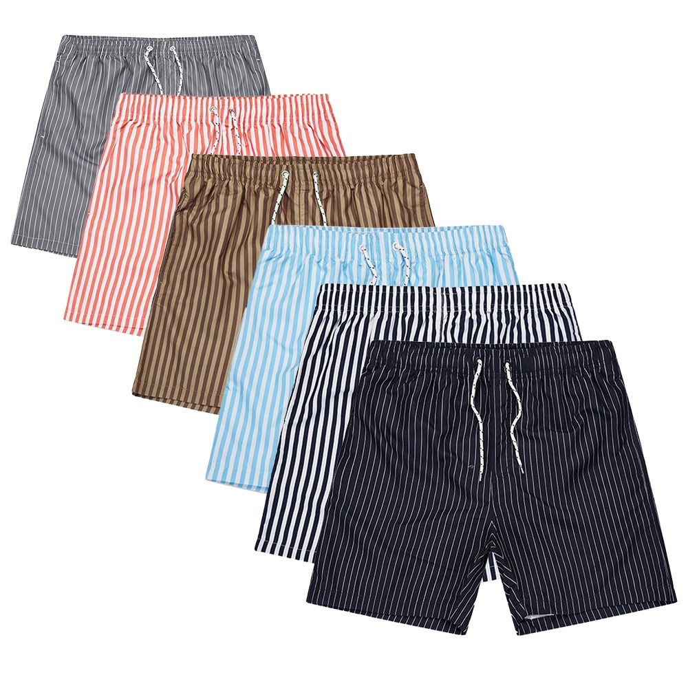 2025 Summer New Striped Casual Shorts Men's Large Size Mesh Quick-Drying Drawstring Beach Shorts 