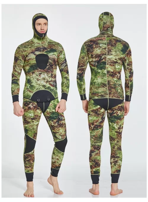 Wholesale Two Piece Men Hoodie Wetsuits 3mm 5mm 7mm CR Neoprene Free Diving Wet Suit Full Body Diving Spearfishing Wetsuit
