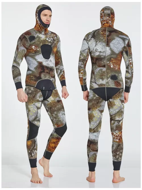 Wholesale Two Piece Men Hoodie Wetsuits 3mm 5mm 7mm CR Neoprene Free Diving Wet Suit Full Body Diving Spearfishing Wetsuit