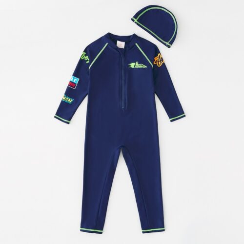 UPF 50 + + + Child Children Bathing Suit Rash One Piece Zipper Long Sleeve Children Beachwear Swimwear