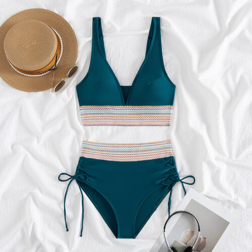 women's split bikini high waist slimming neck hanging bathing costume